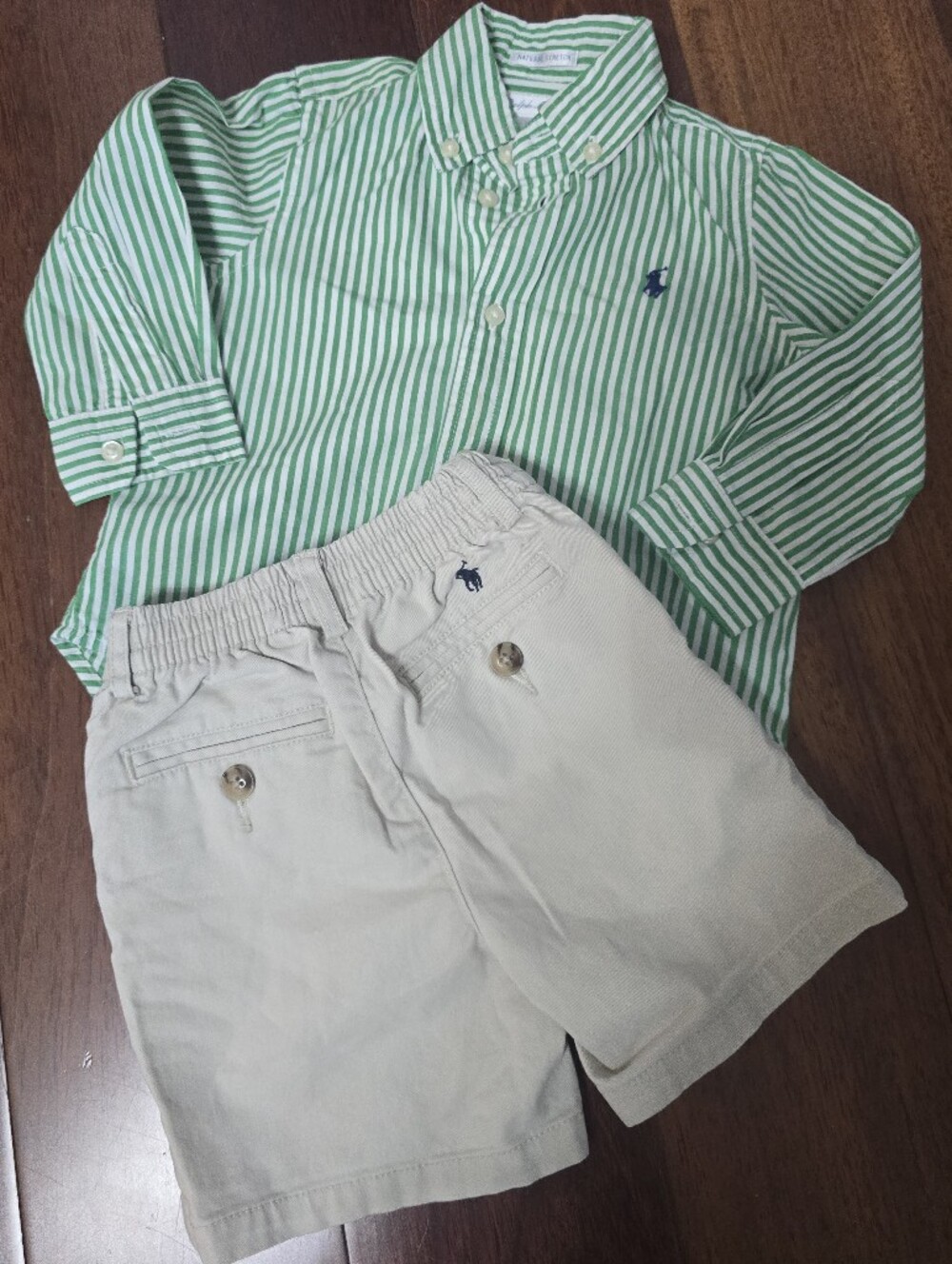 Polo by Ralph Lauren Boys' Green Stripe Button-Down Shirt & Cream Shorts Set